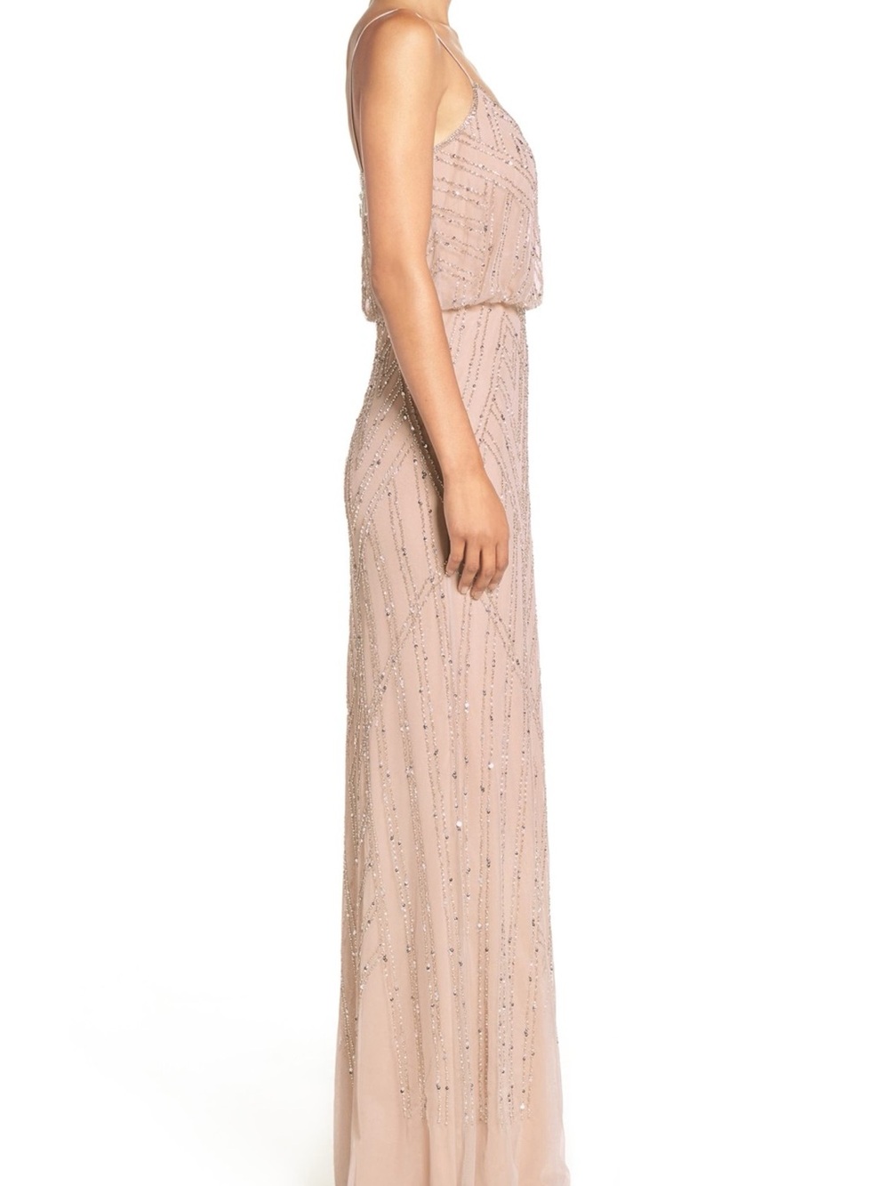 NWT Adrianna Papell Blouson Beaded V-Neck Spaghetti Strap Evening Gown Size 12 - Picture 2 of 5
